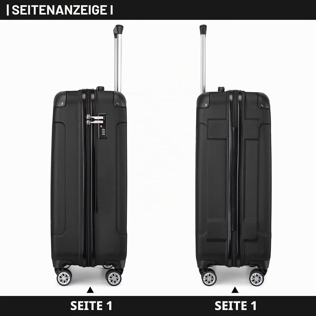KONO Trolley Handgepäck Koffer 55x35x20cm Rollkoffer Reisekoffer mit 4 Rollen und Schloss (Schwarz),