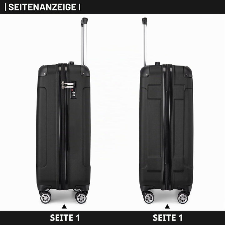 KONO Trolley Handgepäck Koffer 55x35x20cm Rollkoffer Reisekoffer mit 4 Rollen und Schloss (Schwarz),