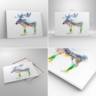 Bilder auf Leinwand 100x70cm Leinwandbild Moose Berge Winter illustration Gross Wanddeko Bild Schlaf