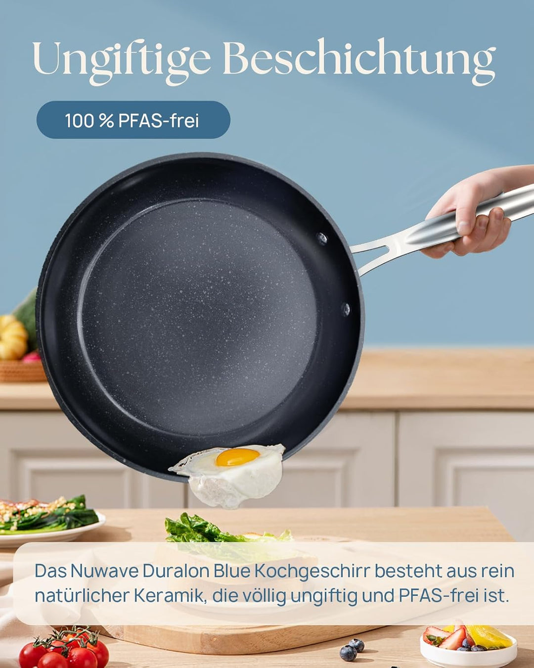 Nuwave 7,6L Gesundes Duralon Blue Keramik Antihaft-Suppentopf in Gemütlichem Blau, PFAS-frei, Spülma