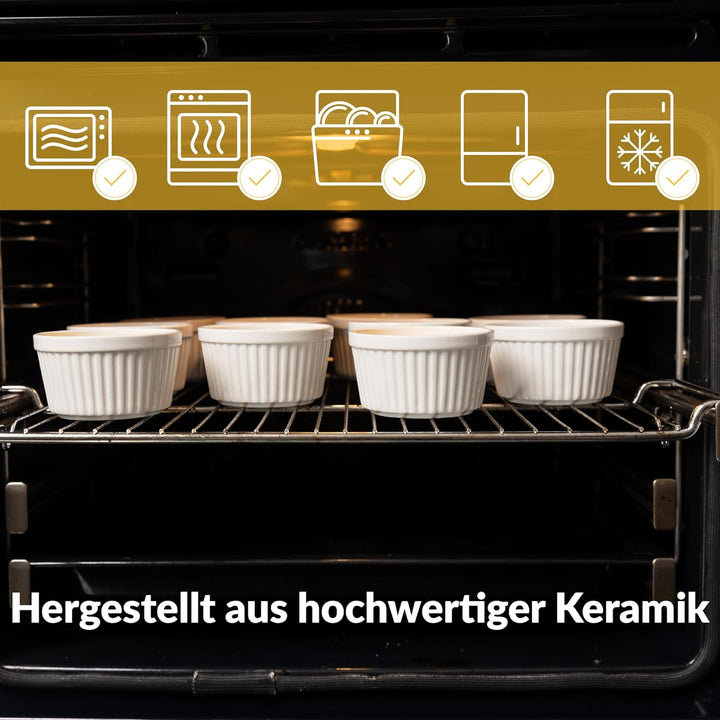 Chefarone® Soufflé Förmchen Backofenfest 10er Set - Creme Brulee Schälchen Keramik zum Backen und An