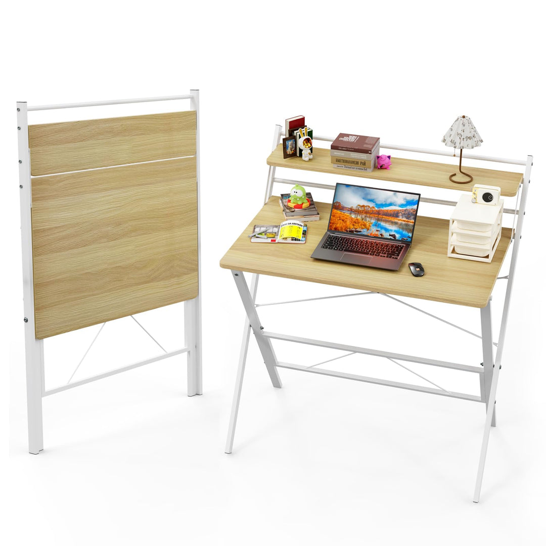 PIPIPOXER 80x50cm Schreibtisch Klappbar, Klappbarer Schreibtisch mit Regal, Schreibtisch Klappbar mi