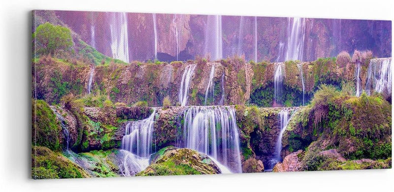 Panorama Bilder auf Leinwand 100x40cm Leinwandbild Wasserfall Natur Gross Wanddeko Bild Schlafzimmer