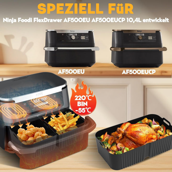 Heissluftfritteuse Zubehör für Ninja Foodi Flexdrawer AF500EU 10,4L - 22 Stück Ninja Airfryer Siliko