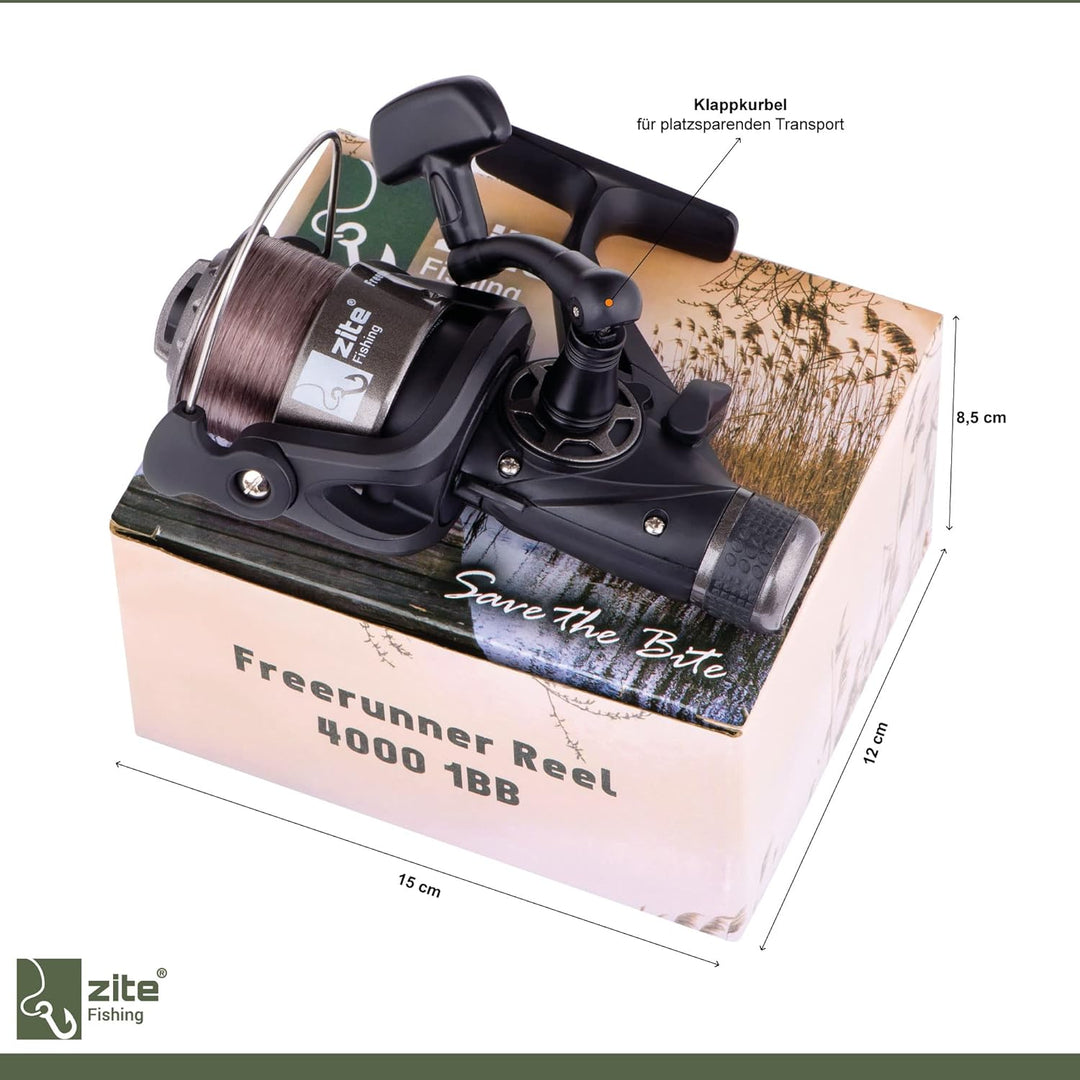 Zite Fishing Feeder-Set - Feederrute 3,60m mit Wechselspitzen - Freilaufrolle mit Schnur Bespult als