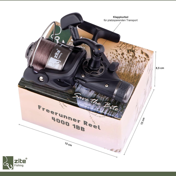 Zite Fishing Feeder-Set - Feederrute 3,60m mit Wechselspitzen - Freilaufrolle mit Schnur Bespult als