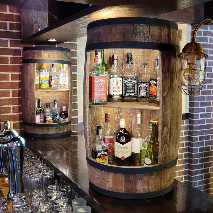 weeco Bar Schränk LED.Mit Geburtstagsgravur als Geschenk. Weinregal Weinschrank XL. Fass Vintage dek