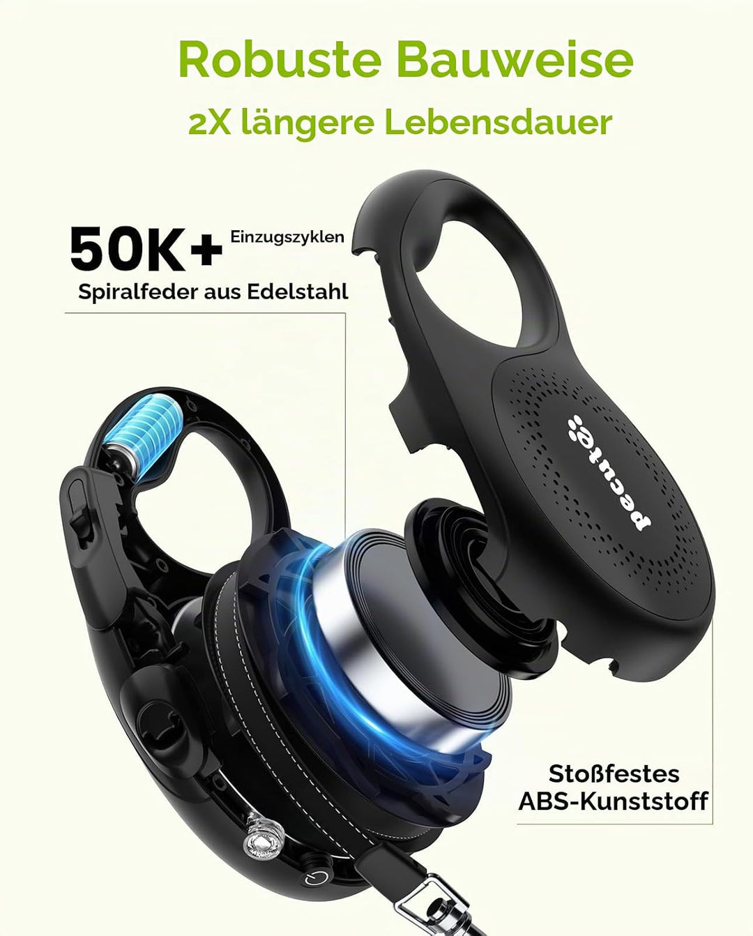 Pecute Hundeleine 8m, Rollleine für Hunde mit LED-Licht, 360° Verknotungsfreier verlängerter Leine,