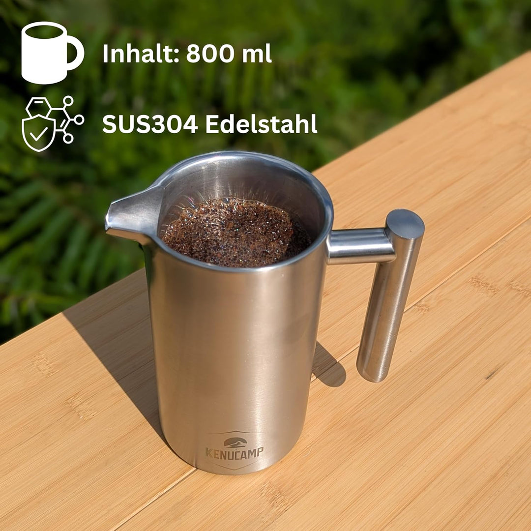 French Press 800ml – Isolierende Edelstahl Kaffeepresse (Silber), Doppelwandig & Langlebig, Thermo K