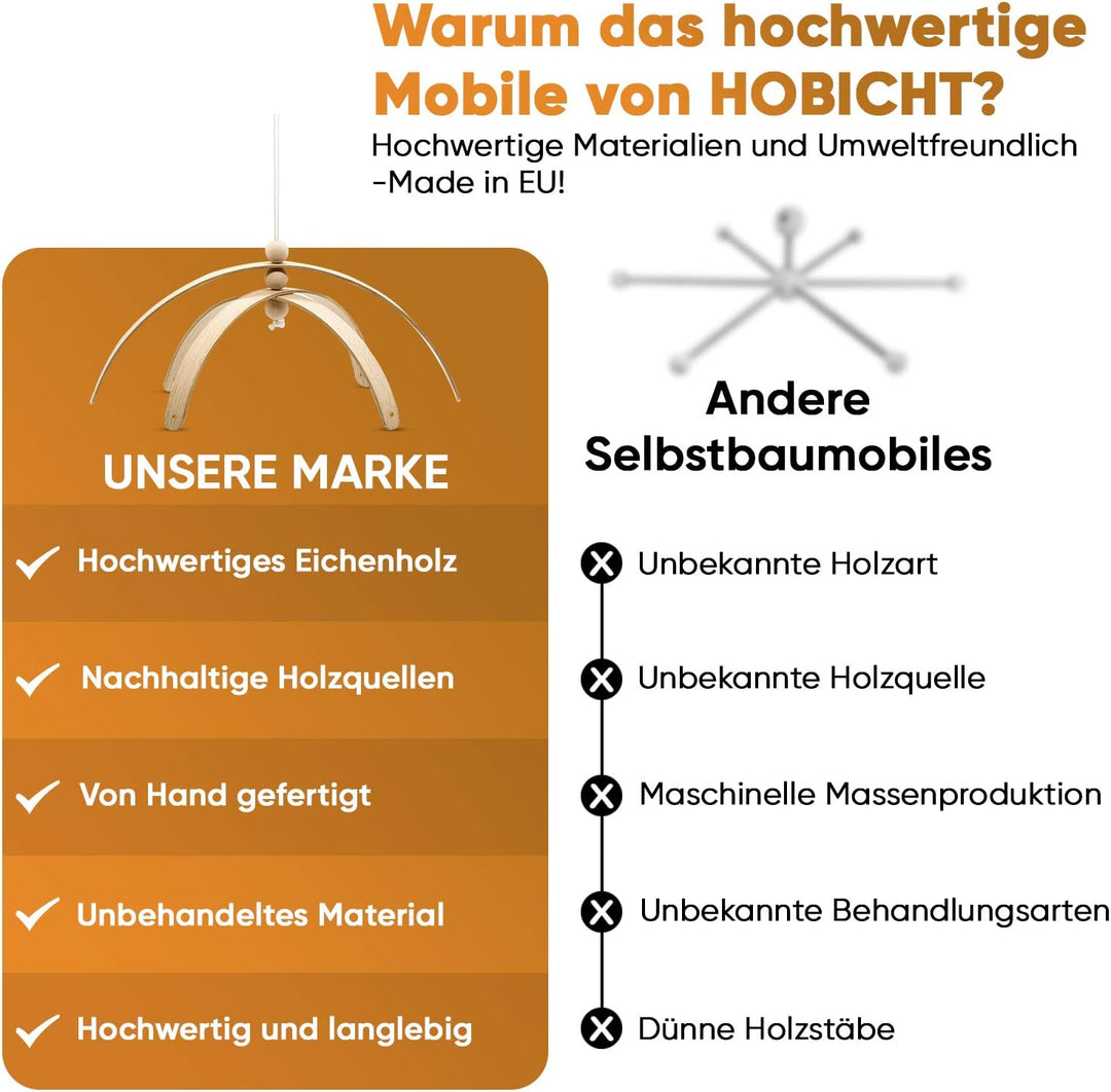 Hochwertiges Mobile zum selber basteln aus Eiche, weiss lackiert, Mobilestern, Mobilekreuz 6 armig,