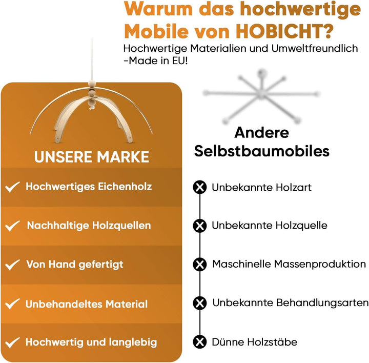 Hochwertiges Mobile zum selber basteln aus Eiche, weiss lackiert, Mobilestern, Mobilekreuz 6 armig,
