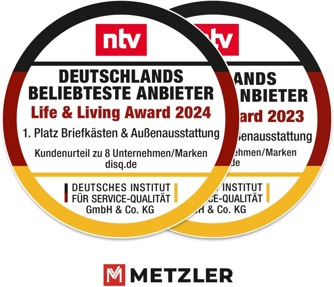 Metzler moderner Briefkasten Schwarz matt personalisiert mit Edelstahl-Namensschild, RAL9005 Tiefsch