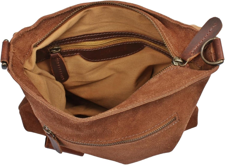 LECONI Umhängetasche für Damen Crossbag Veloursleder Echtleder Natur Damentasche Schultertasche Lede