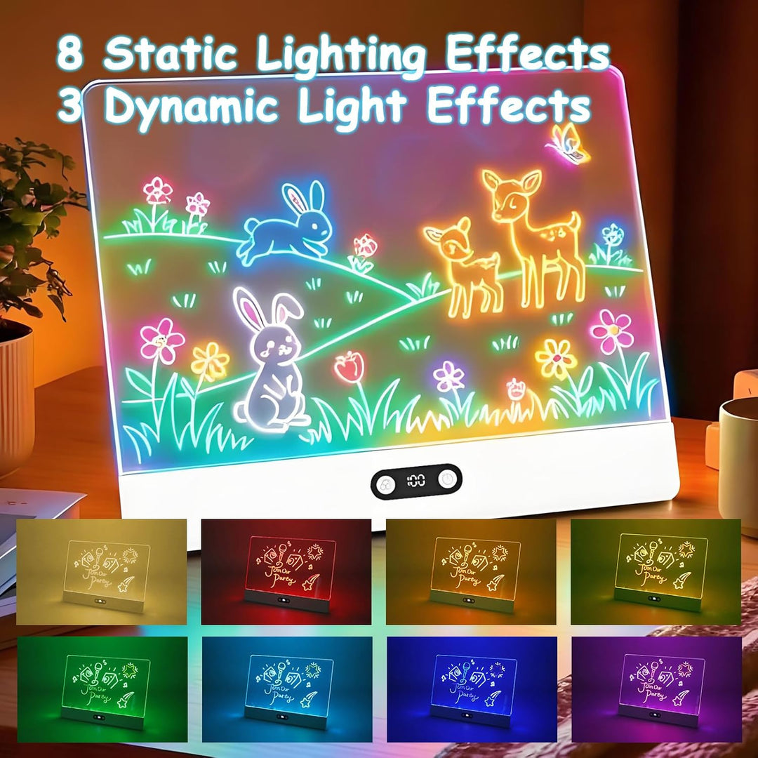 LED Zeichenbrett,Wiederaufladbare Led Zeichenbrett für Kinder mit 8 Farben,3 Modi,35x26cm Neon Art T