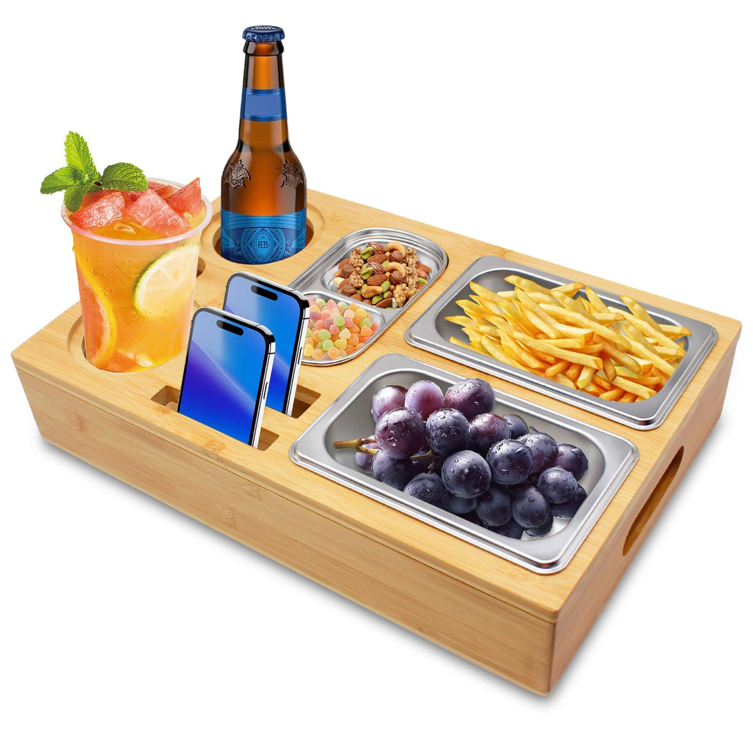 Couchbar Snackbox, Praktischer Sofatablett Snackbox mit Fächern, Abnehmbarer Deckel mit 3 Abnehmbare