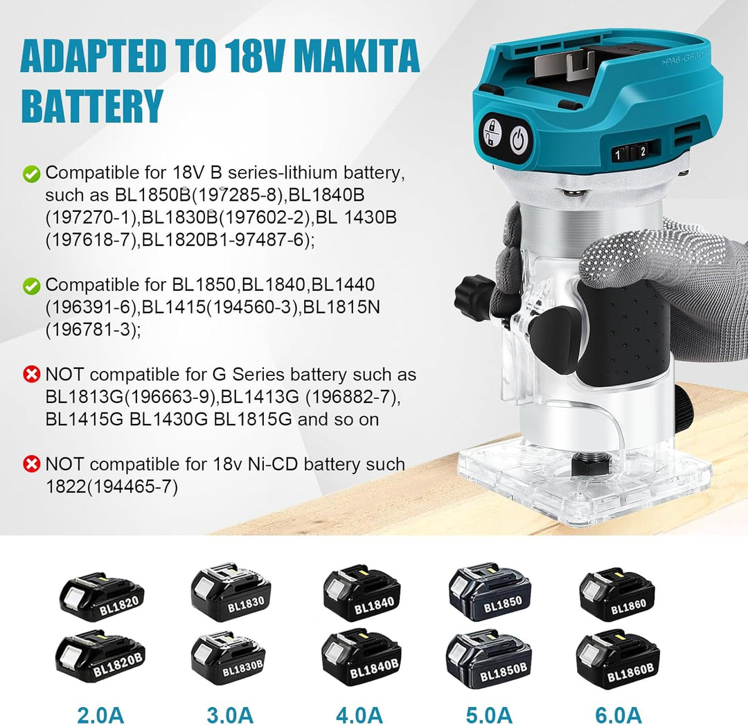 Akku Oberfräse kompatibel mit Makita 18V Akku, 1300W Oberfräse Trimmer Einhandfräse, Bürstenloser Ka