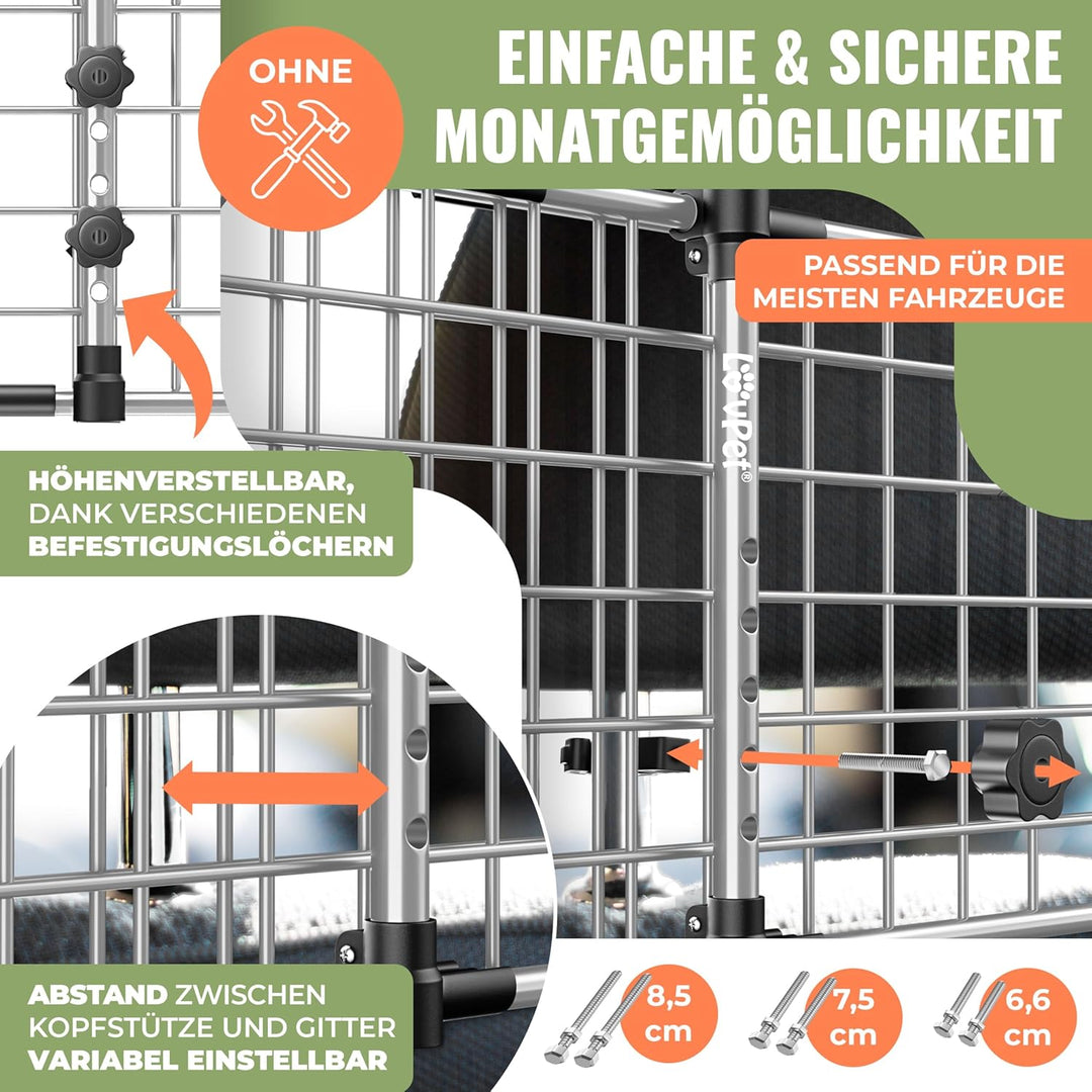 Lovpet® Hundegitter Auto, Autoschutzgitter Trenngitter Universal, verstellbare Breite, Kopfstütze Ko