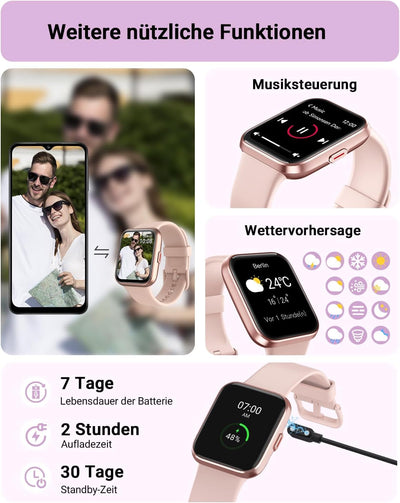 Tensky Smartwatch Damen mit Telefonfunktion 1,8'' Alexa Integriert Herren Fitnessuhr 100 Sportmodi,