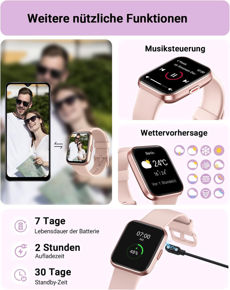 Tensky Smartwatch Damen mit Telefonfunktion 1,8&