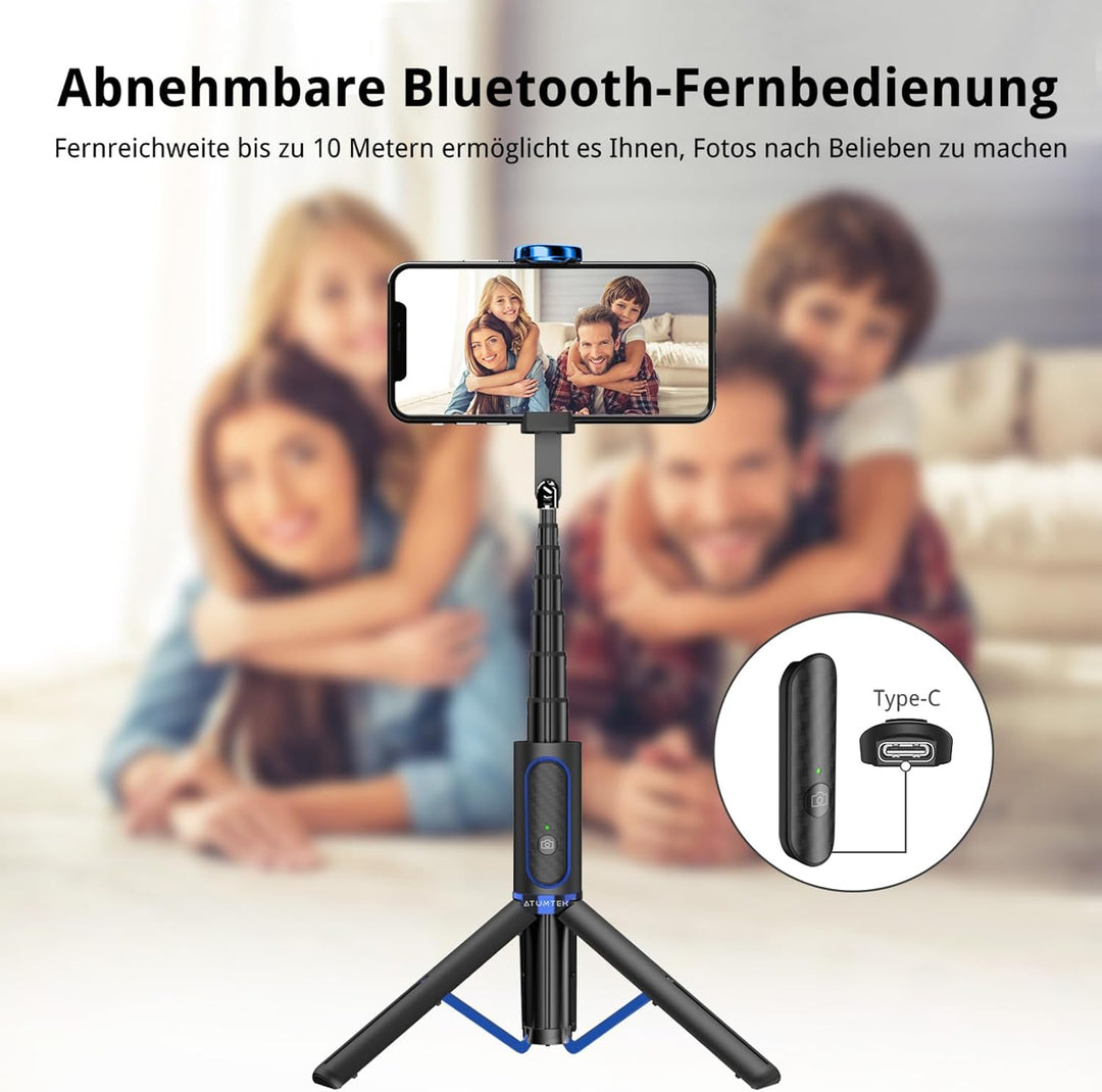 ATUMTEK Selfie Stick Stativ, 3-in-1 Ausziehbares Aluminium Handy Stativ mit kabelloser Bluetooth-Fer