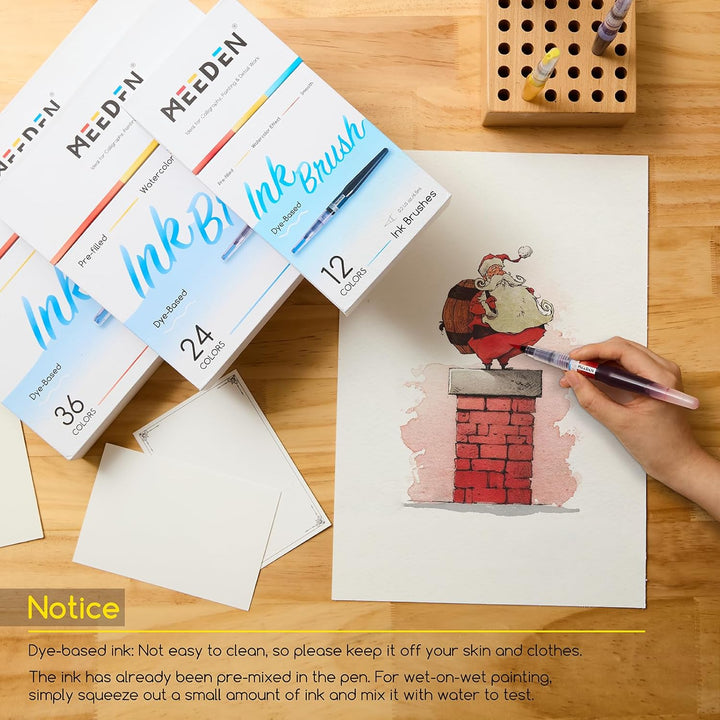 MEEDEN Dye Aquarellpinsel Set mit Tinte: 12 farbstoffbasierte Tinte im Pinselstift für Aquarellmaler