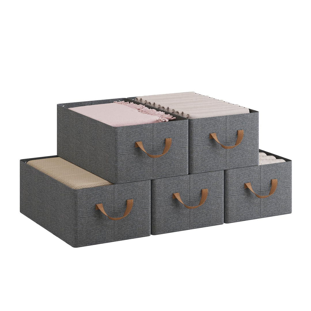 WOLTU Aufbewahrungsbox 5 Stück, mit Griffen, faltbar, Grau, 47x20x28 cm Grau 5pack (47x20x28cm), Gra