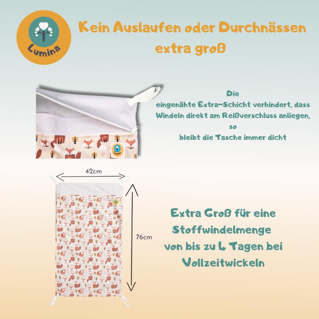 Lumina Wetbag XL – Nassbeutel für Stoffwindeln, Kindergarten &amp; Schwimmsachen – Windeltasche mit 2 Re