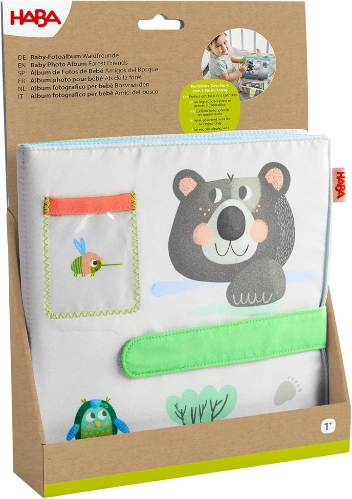 HABA Baby-Fotoalbum Waldfreunde – Stoff-Fotobuch mit Einstecktaschen für Fotos – Für Babys ab 6 Mona