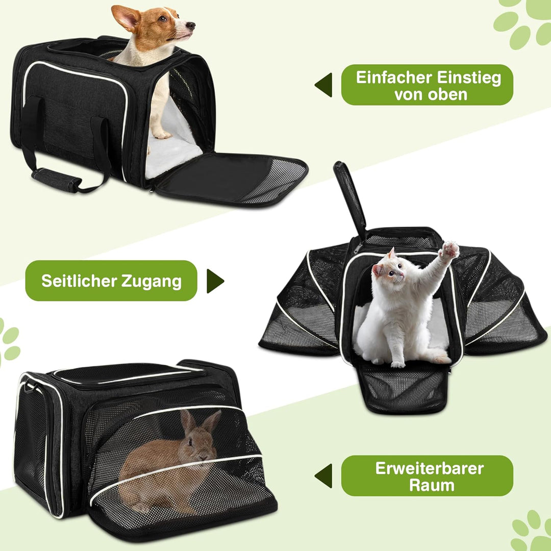 ALLSOPETS Erweiterbare Transporttasche für Katzen und kleine Hunde, Faltbare Weiche Haustiertasche m
