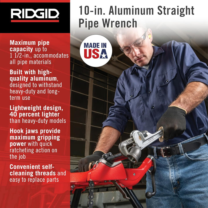 RIDGID 31090 Modell 810 gerade Aluminium-Rohrzange, 10" Sanitär-Schraubenschlüssel 10 inch, 10 inch