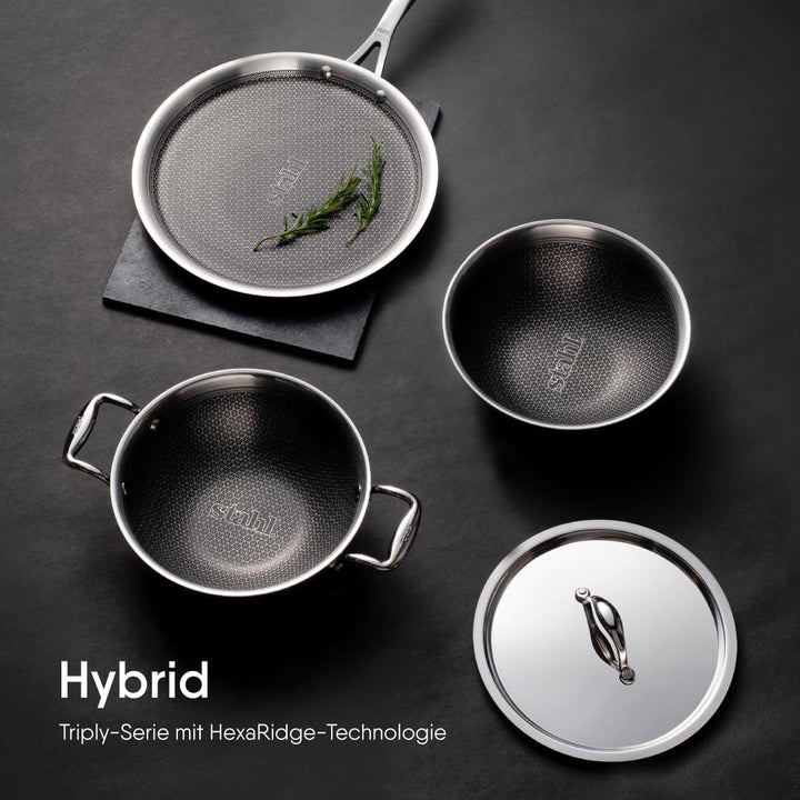 Stahl Triply Antihaft-Wok mit Deckel | Edelstahl-Wok mit Induktionsboden | Tri-Ply-Wok kratzfest | Ø