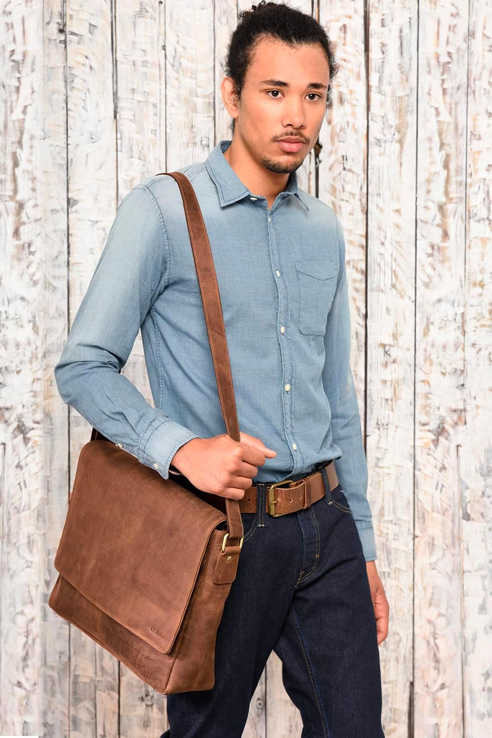 LEABAGS Oxford Laptoptasche Leder 15 Zoll Herren Damen Echtleder 38x10x31 cm Fox, 38x10x31 cm Fox