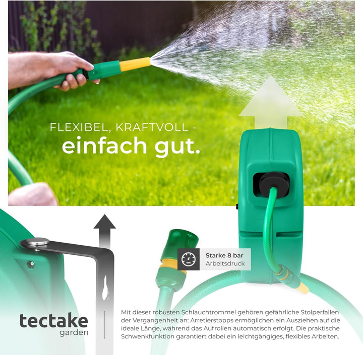 tectake® Schlauchtrommel Wandmontage, Gartenschlauch 1/2 Zoll, Wasserschlauch Aufroller, Schlauch Tr