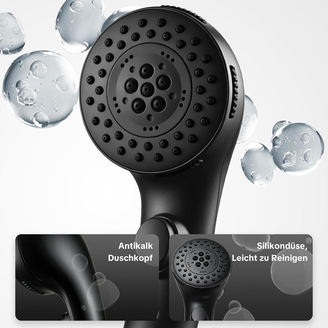 OFFO Duschkopf mit Duschschlauch 1,6m, Stoppfunktion Brausekopf Dusche mit 5 Strahlarten, Wasserspar