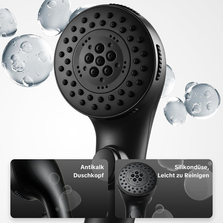OFFO Duschkopf mit Duschschlauch 1,6m, Stoppfunktion Brausekopf Dusche mit 5 Strahlarten, Wasserspar