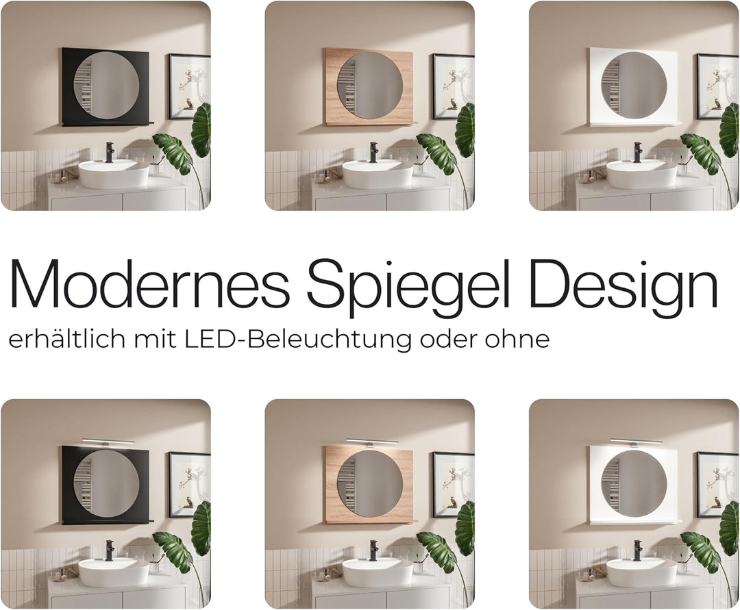 Badspiegel Rund mit Beleuchtung und Ablage Sonoma 70x60 cm Spiegel ⌀55 cm Badezimmer-Wand-Rasierspie