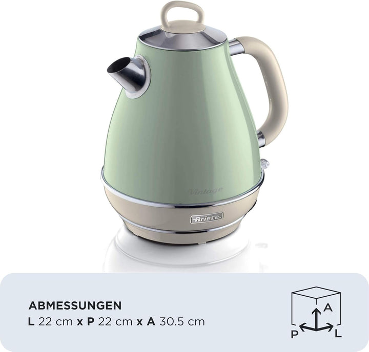 Ariete Vintage Wasserkocher 2869, Retro Elektrischer Wasserkocher mit Sichtbarem Wasserstand, Kabell