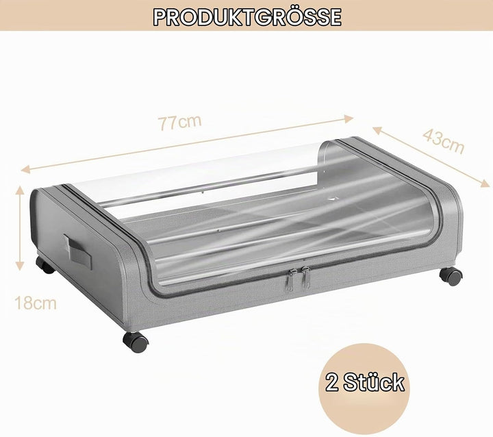 2 Stück Unterbett Aufbewahrungsbox, Unterbettkommode mit Sichtfenster, Bettkasten Organizer, Metall-