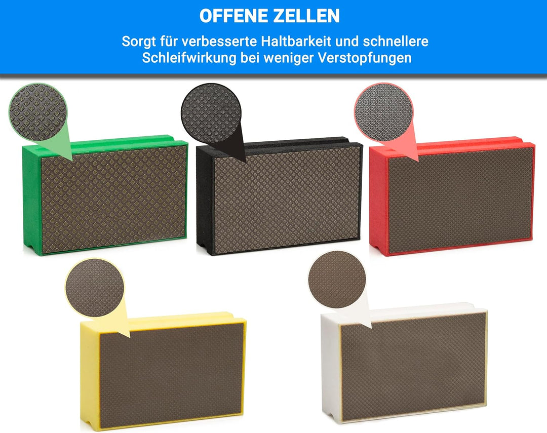 Glass Polish 15017 Diamant-Handschleifblock zum Glätten, Abschleifen und Polieren – Set mit 5 Scheib
