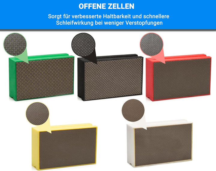 Glass Polish 15017 Diamant-Handschleifblock zum Glätten, Abschleifen und Polieren – Set mit 5 Scheib