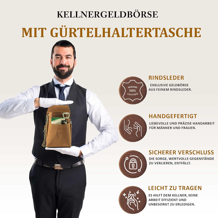 MATADOR Kellner Geldbörse Leder 'VICIO mit Kellnertasche Set | Kellnerportemonnaie Leder mit Kellner