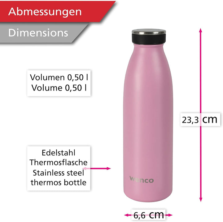 wenco Trinkflasche Edelstahl 0,5l / 500ml isoliert und auslaufsicher für kalte und heisse Getränke a