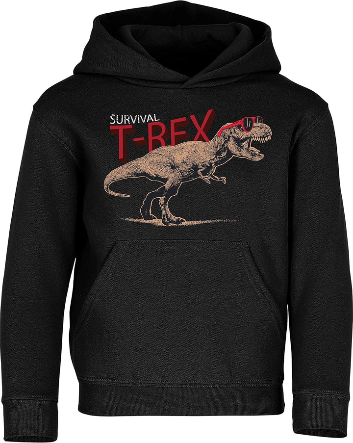 Baddery Kinder Pullover : Survival T-Rex Dino - Dinosaurier Kapuzenpullover für Jungen (Schwarz 140)