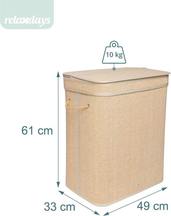 Relaxdays Wäschekorb mit Deckel, Bambus, 90 l, Faltbare Wäschebox, HxBxT: 61 x 49 x 33 cm, Badezimme