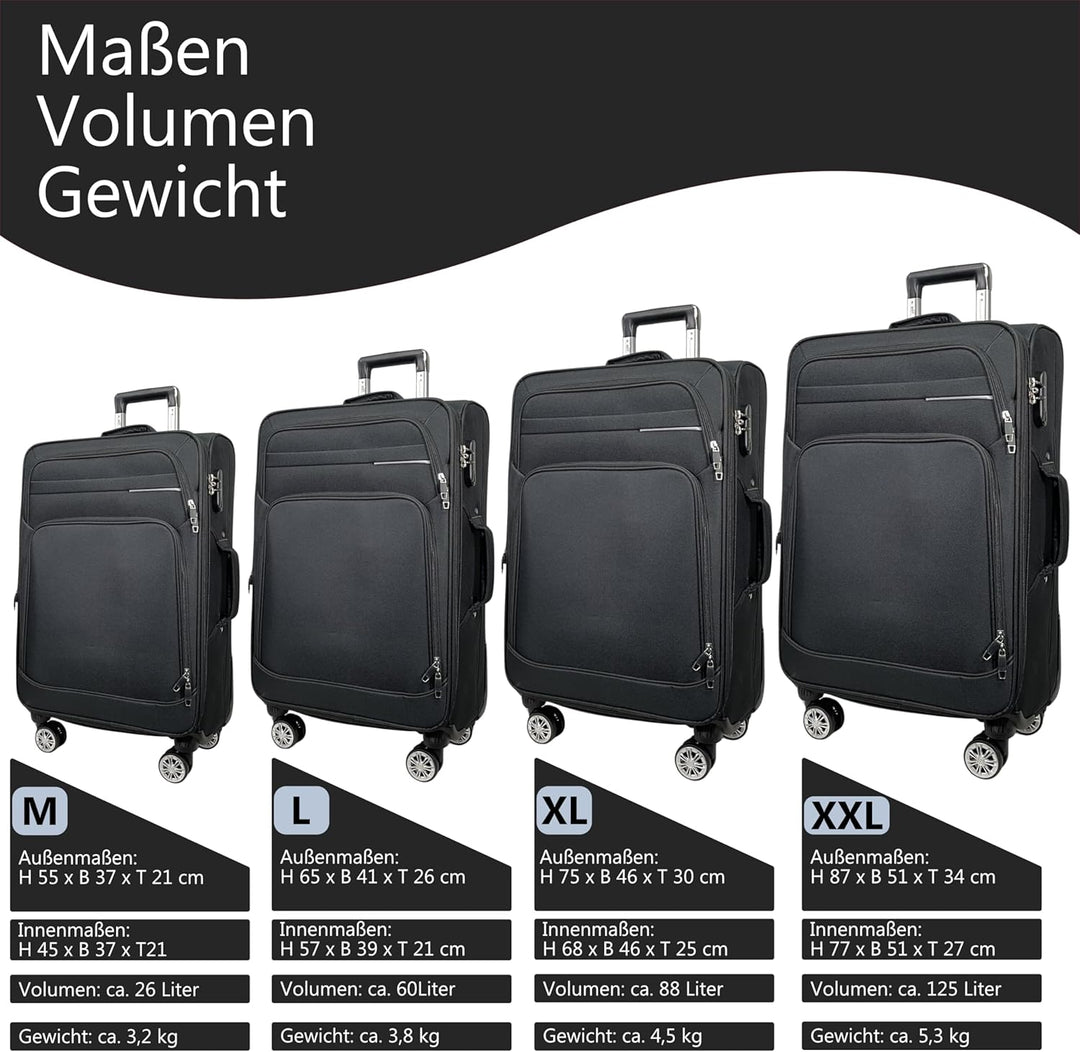 MY TRAVEL BAG Stoff Reisekoffer Trolley Erweiterbar mit Zwillingsrollen (M/L/XL/XXL oder 4er Set) We