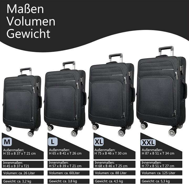 MY TRAVEL BAG Stoff Reisekoffer Trolley Erweiterbar mit Zwillingsrollen (M/L/XL/XXL oder 4er Set) We
