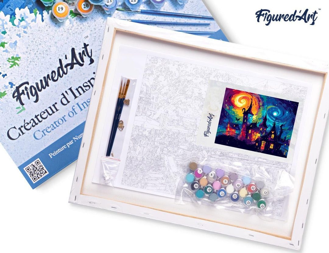 Figured'Art Malen Nach Zahlen Erwachsene Mit Rahmen Fantasie Schloss - Paint by Numbers Basteln DIY