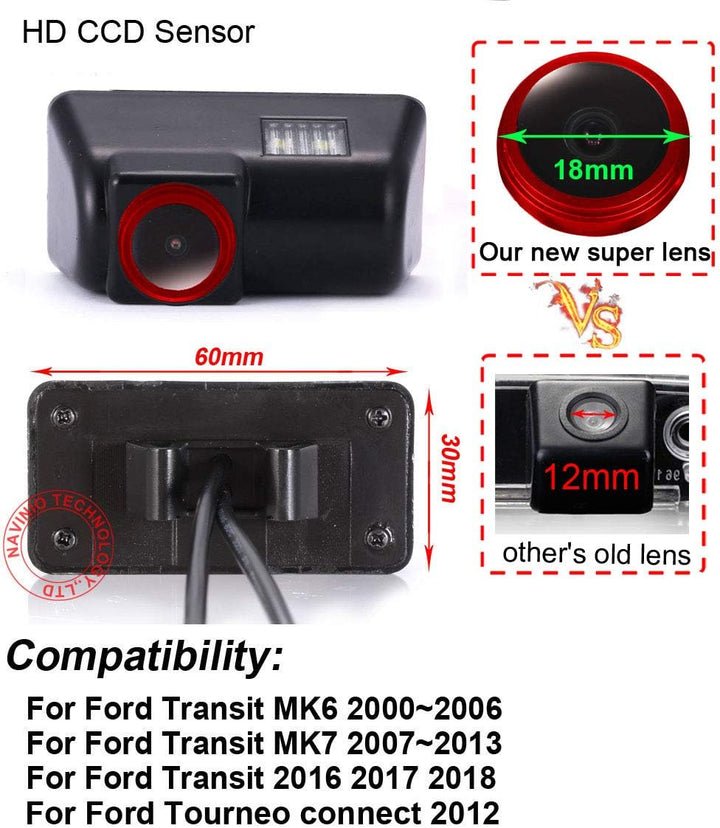 【Red Lens】 Super HD Weitwinkel Einparkkamera Wasserdicht Nachtsicht Rückfahrkamera Ersatz für Ford T