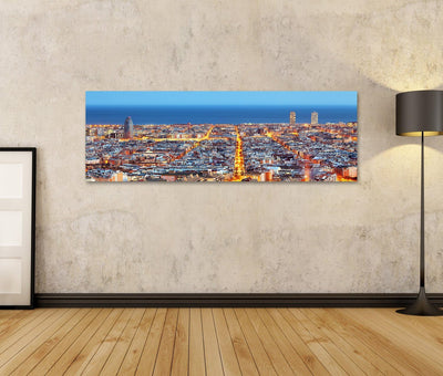 Bild auf Leinwand Barcelona Skyline Luftbild In Der Nacht Spanien Wandbild Poster Kunstdruck Bilder