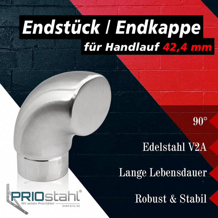 PRIOstahl Endbogen Handlauf Endstück x 4 Stück 42,4mm 90 Grad zum Stecken und Kleben Bogen Rohrabsch